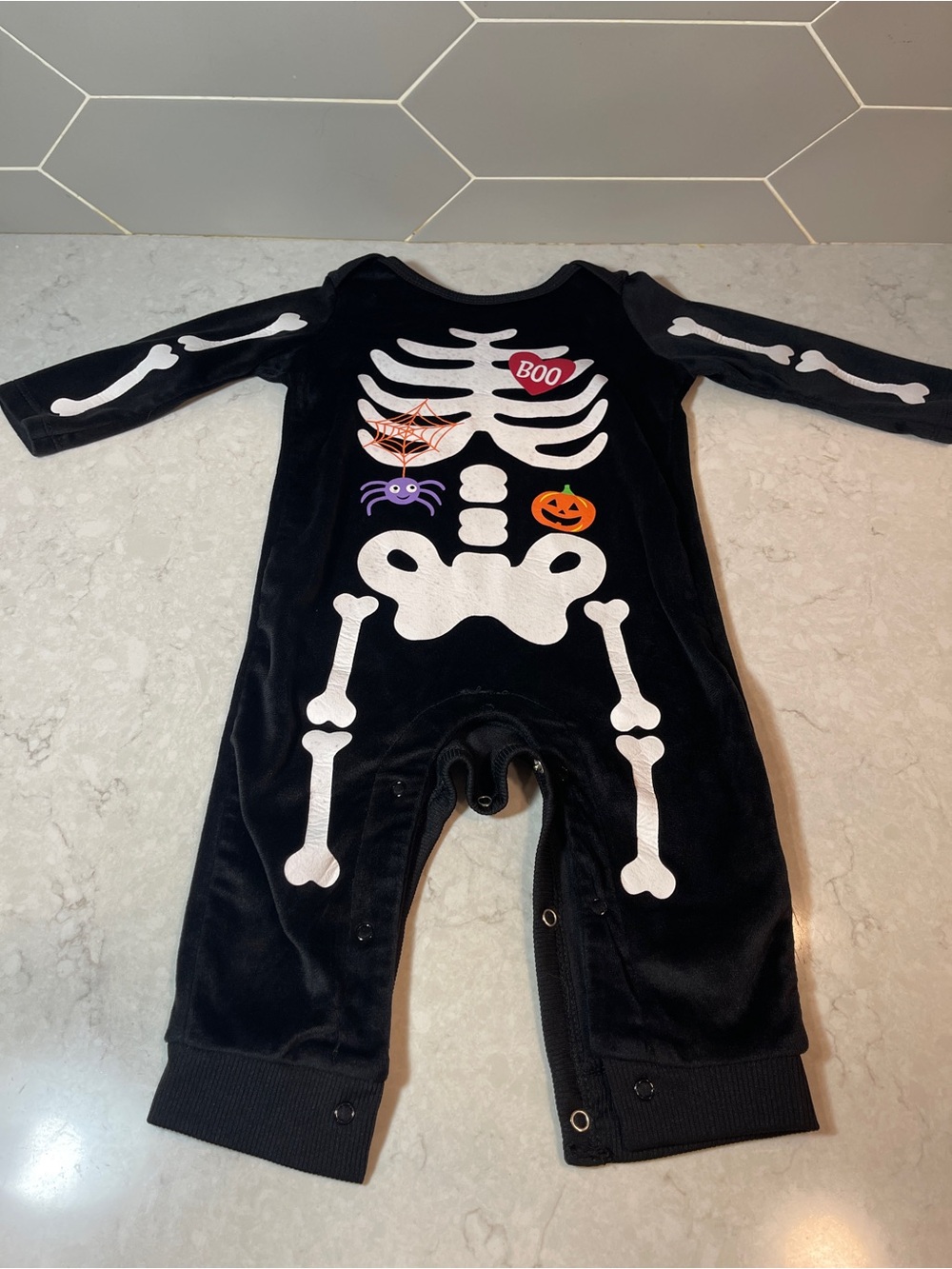 Baby Starters Black Infant Fleece Skeleton Onesie | Size 9 Month | Halloween